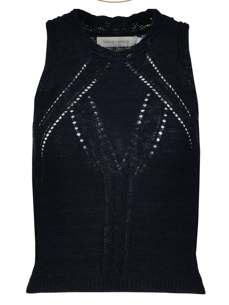 Bishop + Young Black Muse Pointelle Openwork Knit Sleeveless Tank